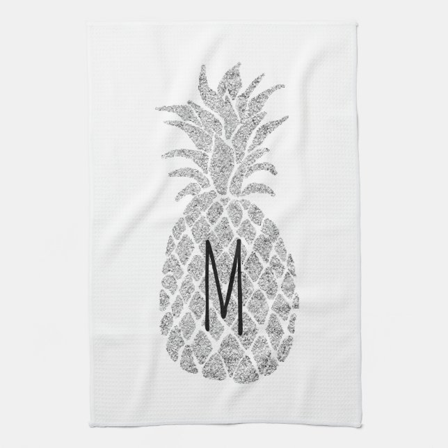 silver glitter monogram pineapple tea towel (Vertical)