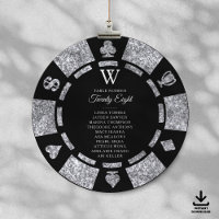 Silver Glitter Monogram Poker Chip Casino Wedding