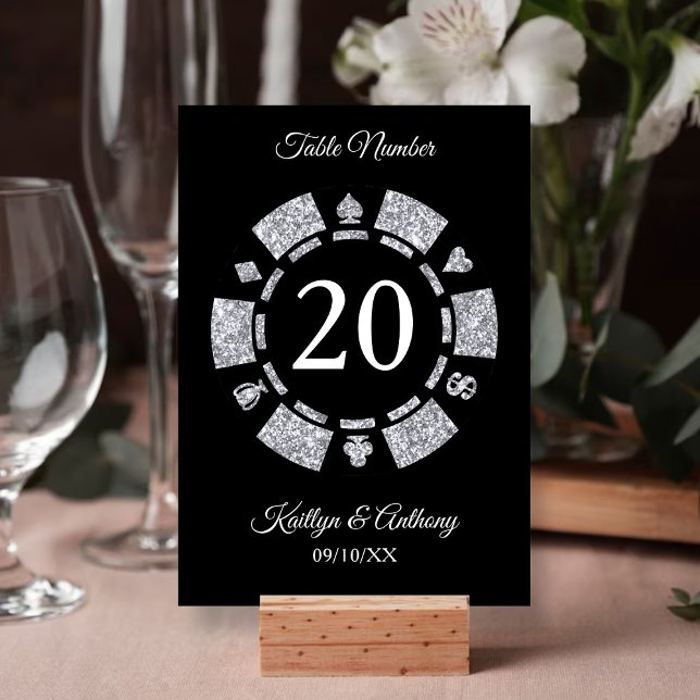 Silver Glitter Monogram Poker Chip Casino Wedding Invitation (Creator Uploaded)