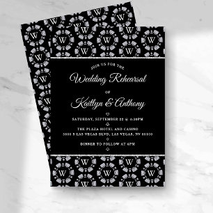 Silver Glitter Monogram Poker Chip Casino Wedding Invitation