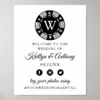 Silver Glitter Monogram Poker Chip Casino Wedding