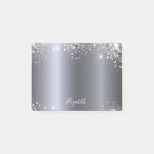 Silver glitter monogram script post-it notes