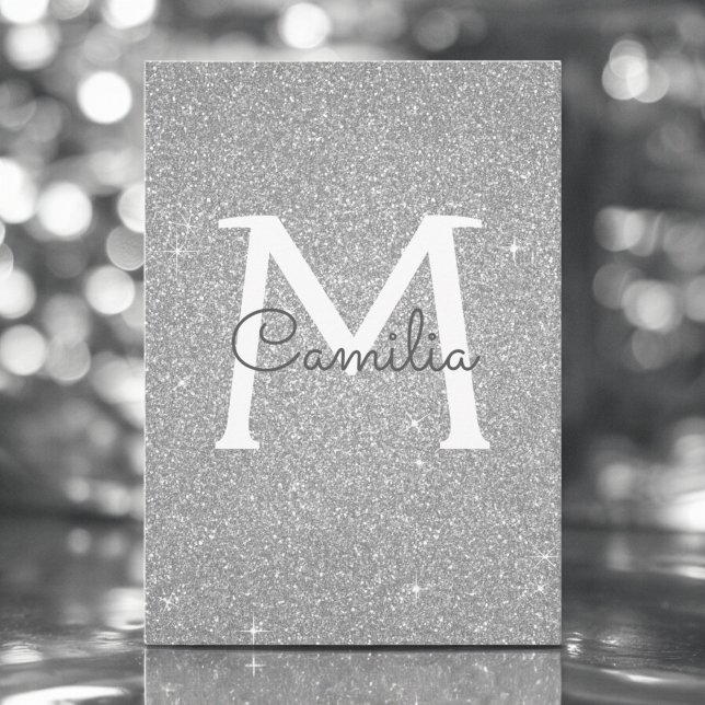 Silver Glitter Monogram Sparkle Quinceanera Invitation (Creator Uploaded)