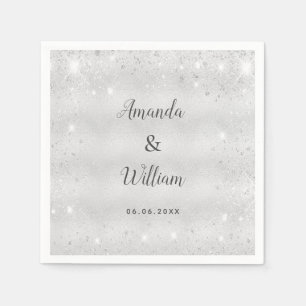 Silver glitter monogram wedding napkin