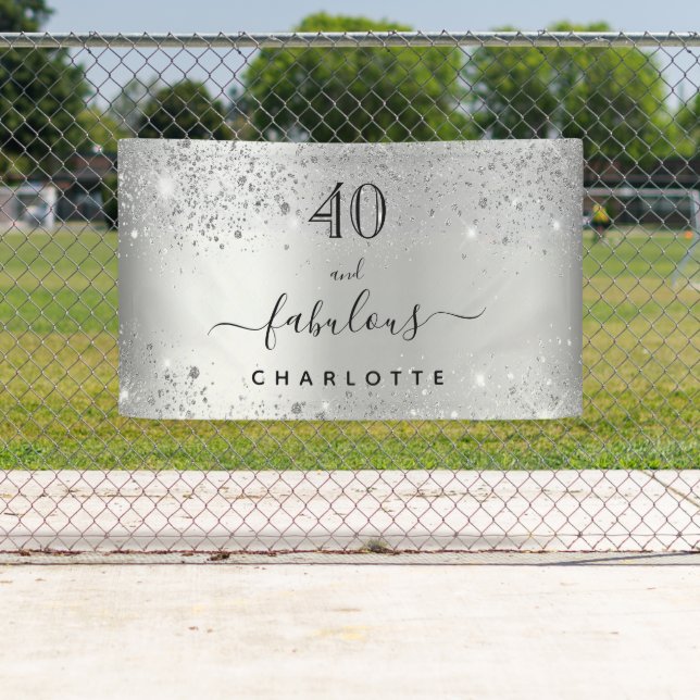 Silver glitter name birthday banner (Insitu)