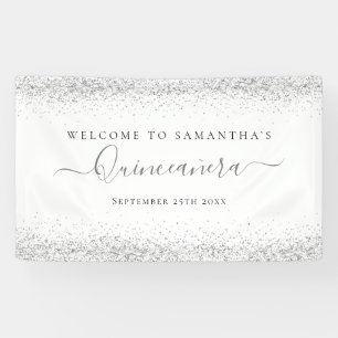 Silver Glitter Name Date Welcome to Quinceañera Banner