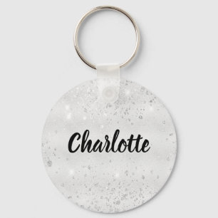 Silver glitter name key ring