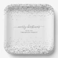 Silver Glitter Name Merry Christmas White