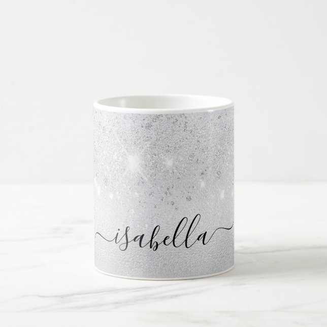 Silver glitter name script glamourous coffee mug (Center)