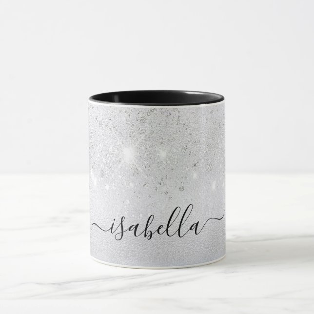 Silver glitter name script mug (Center)