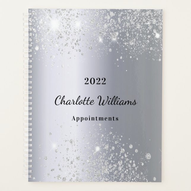 Silver glitter name script  planner (Front)