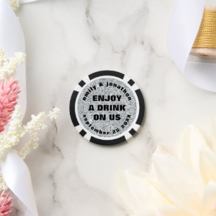 Silver Glitter Names Date Wedding Drink Token