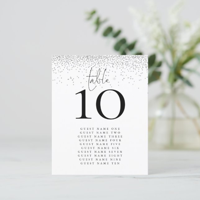 Silver Glitter Names Wedding Table Number (Standing Front)