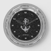 Silver Glitter Nautical Anchor Black Background 2