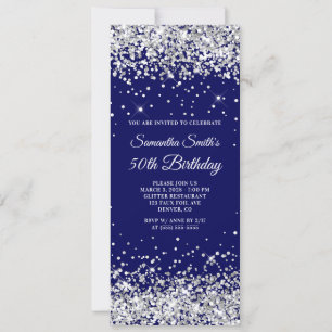 Silver Glitter Navy 50th Birthday Invitation