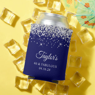 Silver Glitter Navy Blue 40 & Fabulous Can Cooler