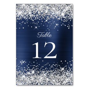 Silver Glitter Navy Blue Foil Wedding Table Number