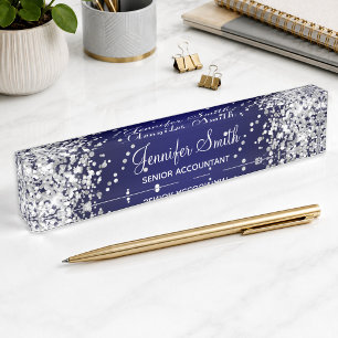Silver Glitter Navy Blue Gradient Nameplate
