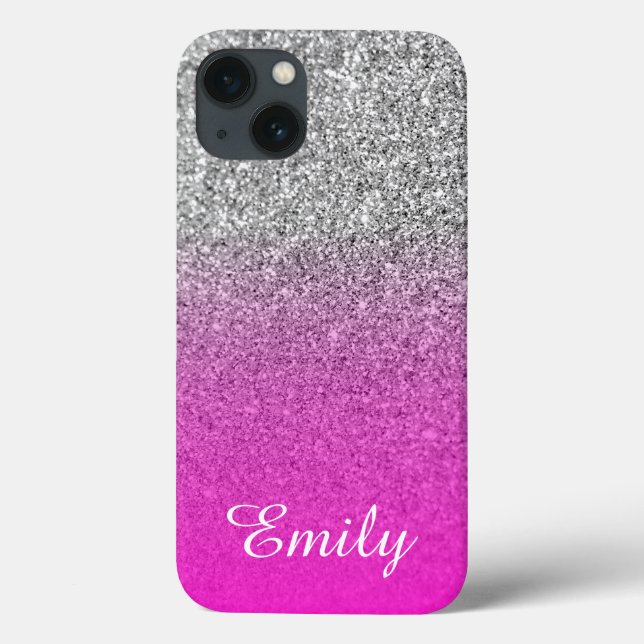 Silver Glitter Neon Pink Ombre Personalised Case-Mate iPhone Case (Back)