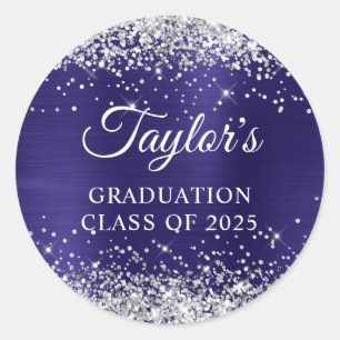 Silver Glitter New Dark Blue Foil Graduation Classic Round Sticker