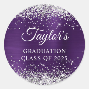 Silver Glitter New Dark Purple Foil Graduation Classic Round Sticker