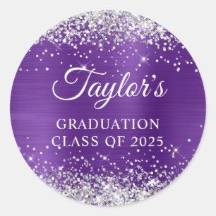 Silver Glitter New Royal Purple Foil Graduation Classic Round Sticker