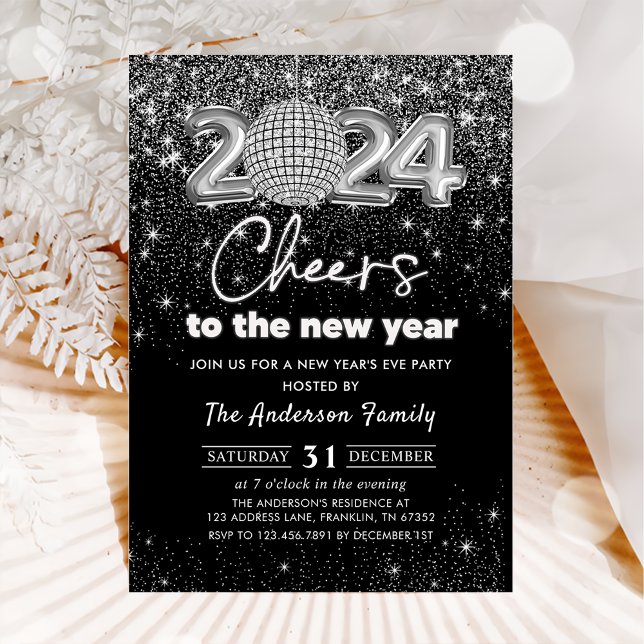 Silver Glitter New Year's Eve Party 2024 Invitation (Creator Uploaded)