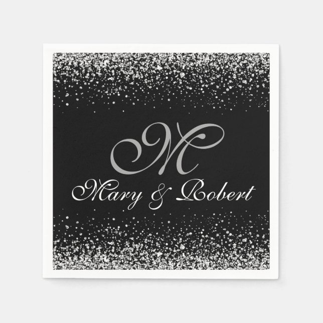 Silver Glitter Night Sky Napkin (Front)