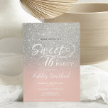 Silver glitter ombre blush pink Sweet 16 Invitation<br><div class="desc">A modern,  pretty faux silver glitter shower ombre with pastel blush pink colour block Sweet 16 birthday party invitation with elegant typography  with pink ombre pattern. Perfect for a princess Sweet sixteen.</div>