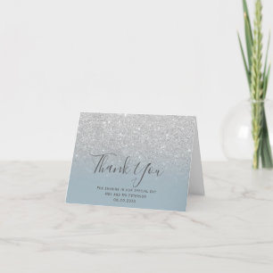 Silver glitter ombre dusty blue thank you card