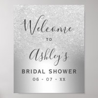 Silver glitter ombre foil bridal shower welcome