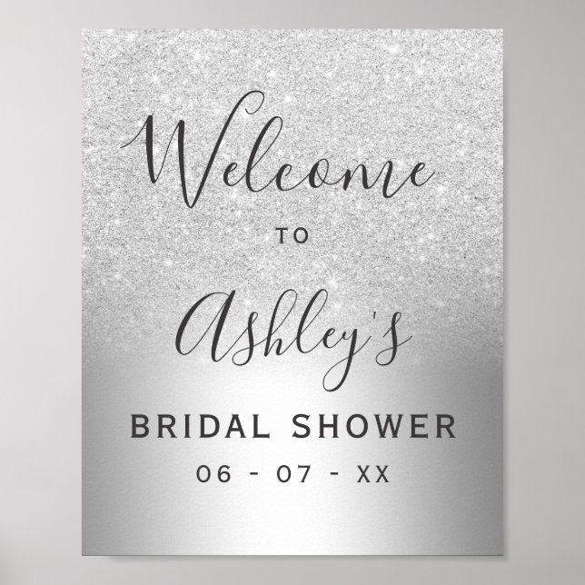 Silver glitter ombre foil bridal shower welcome poster (Front)