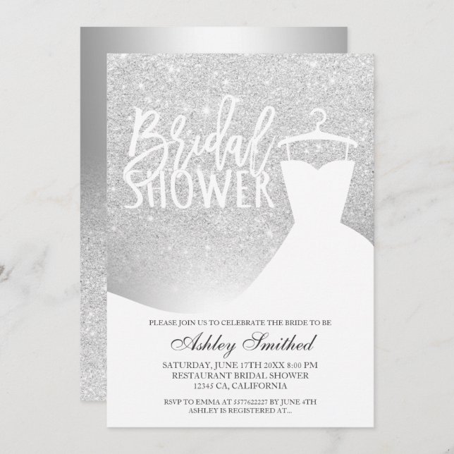 Silver glitter ombre foil dress Bridal shower Invitation (Front/Back)