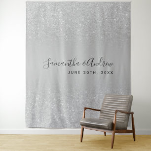 Silver glitter ombre grey wedding backdrop tapestry