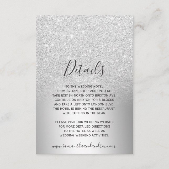 Silver glitter ombre metallic foil details enclosure card (Front)