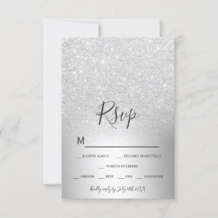 Silver glitter ombre metallic foil rsvp card