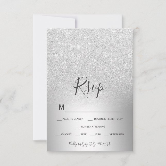 Silver glitter ombre metallic foil rsvp card (Front)