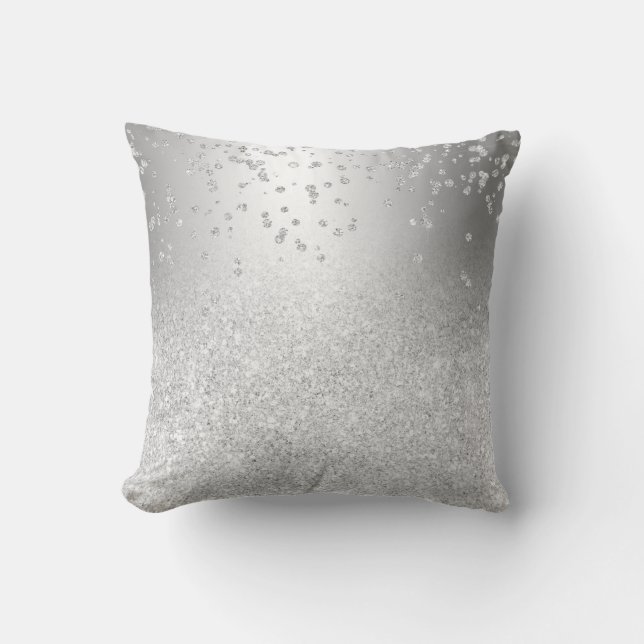 Silver glitter ombre metallic sparkles confetti cushion (Front)