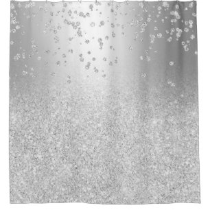 Silver glitter ombre metallic sparkles confetti shower curtain