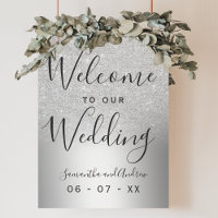 Silver glitter ombre metallic wedding welcome