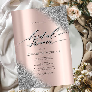 Silver Glitter Ombre Rose Gold Bridal Shower Invitation