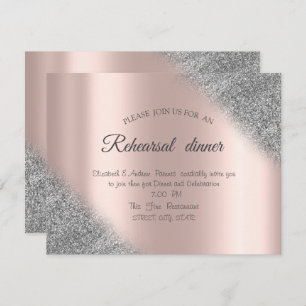 Silver Glitter Ombre Rose Gold Rehearsal Dinner  Invitation
