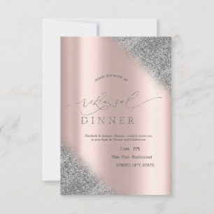Silver Glitter Ombre Rose Gold Rehearsal Dinner Invitation