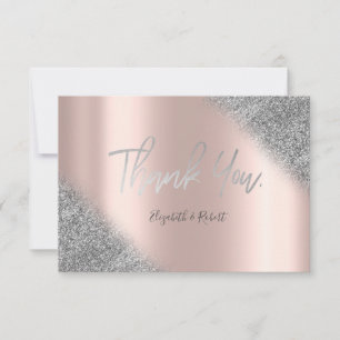 Silver Glitter Ombre Rose Gold Thank You Card