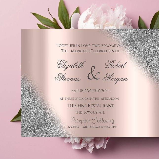 Silver Glitter Ombre Rose Gold Wedding  Invitation (Creator Uploaded)