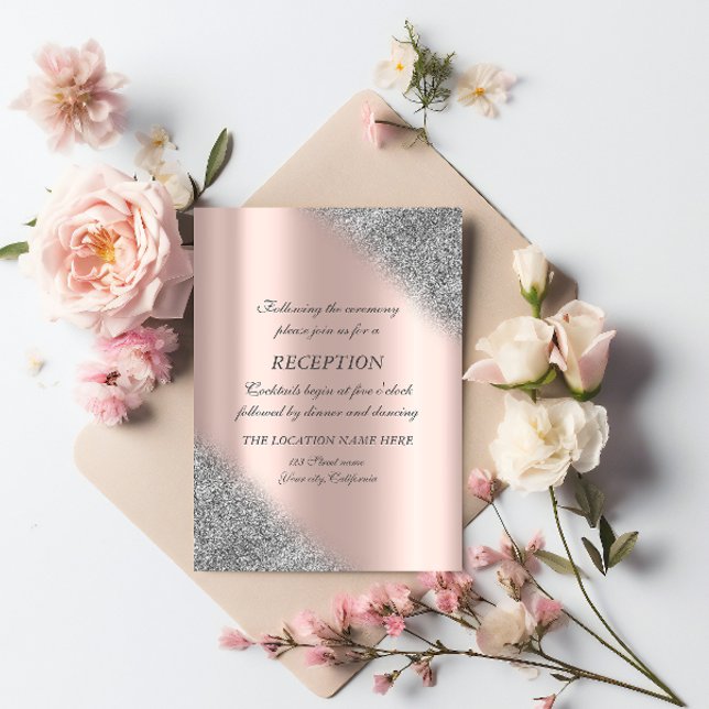  Silver Glitter Ombre Rose Gold Wedding Reception  Invitation (Creator Uploaded)