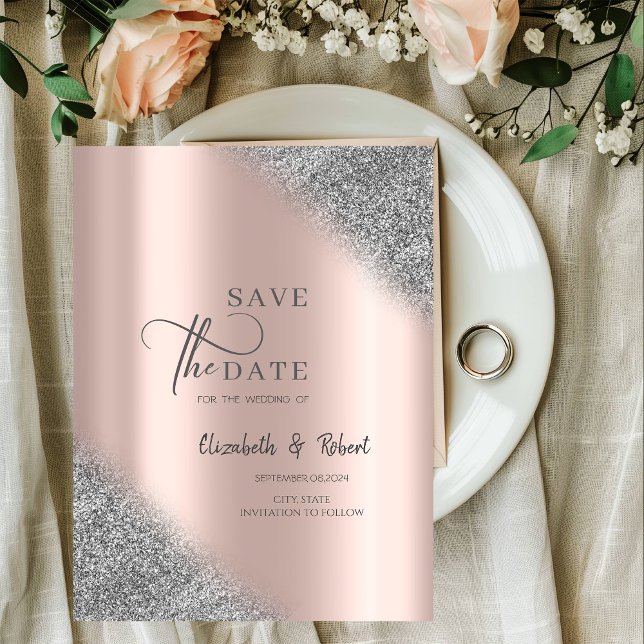Silver Glitter Ombre Rose GoldSave The Date Save The Date (Creator Uploaded)