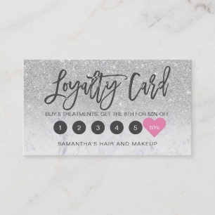 Silver glitter ombre script makeup marble loyalty card