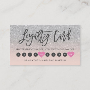 Silver glitter ombre script makeup pink10 loyalty card