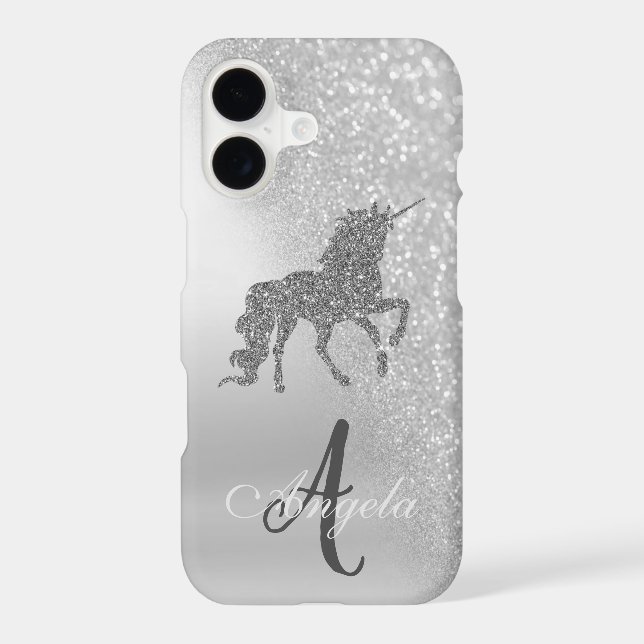 Silver Glitter Ombre, Unicorn, Monogram (Back)